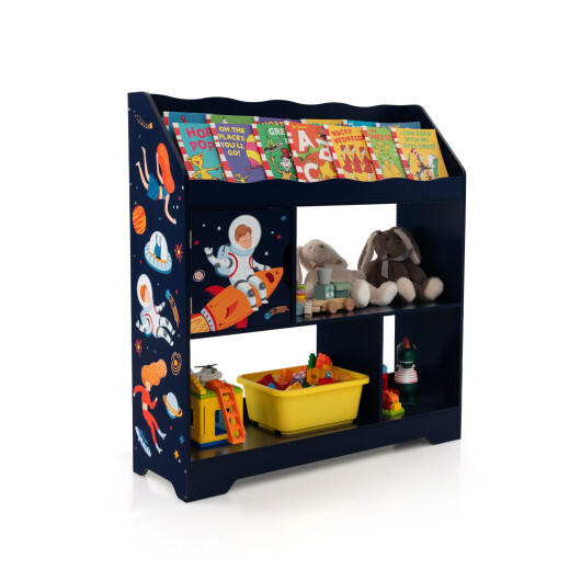 JZ10089BL-2.jpg Kids Toy Storage Organizer with Book Shelf and Storage Cabinet-Navy - Color: Navy