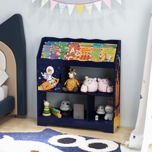 JZ10089BL_68931459.jpg Kids Toy Storage Organizer with Book Shelf and Storage Cabinet-Navy - Color: Navy