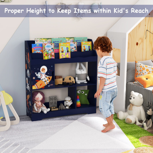 JZ10089BL_68931460.jpg Kids Toy Storage Organizer with Book Shelf and Storage Cabinet-Navy - Color: Navy