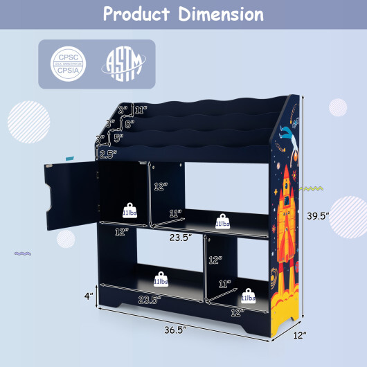 JZ10089BL_68931461.jpg Kids Toy Storage Organizer with Book Shelf and Storage Cabinet-Navy - Color: Navy