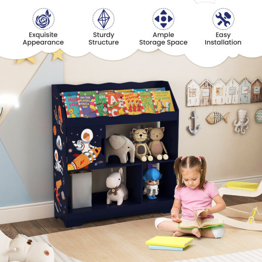 JZ10089BL_68931462.jpg Kids Toy Storage Organizer with Book Shelf and Storage Cabinet-Navy - Color: Navy