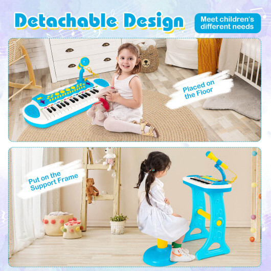 TM10021BL_58523536.jpg 31-Key Kids Piano Keyboard Toy with Microphone and Multiple Sounds for Age 3+-Blue - Color: Blue