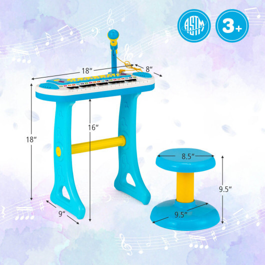 TM10021BL_58523537.jpg 31-Key Kids Piano Keyboard Toy with Microphone and Multiple Sounds for Age 3+-Blue - Color: Blue