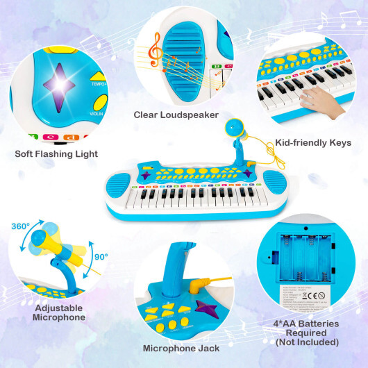 TM10021BL_58523538.jpg 31-Key Kids Piano Keyboard Toy with Microphone and Multiple Sounds for Age 3+-Blue - Color: Blue