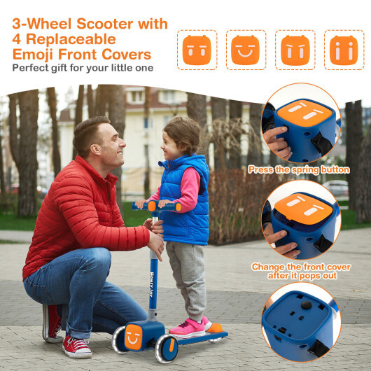 TS10039_57276942.jpg Folding Adjustable Kids Toy Scooter with LED Flashing Wheels Horn 4 Emoji Covers-Green