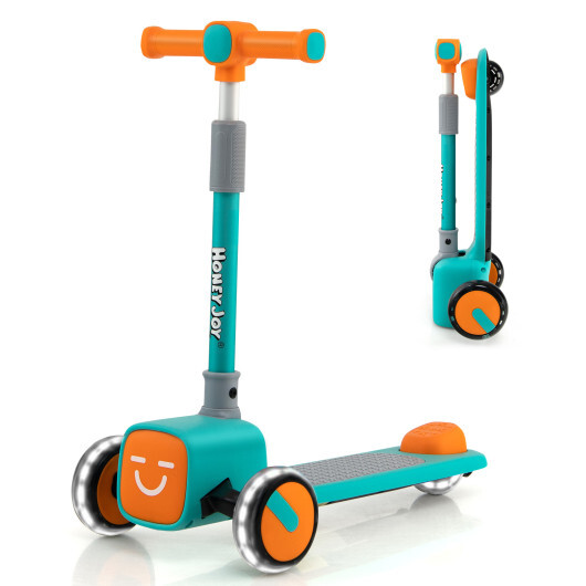 TS10039_57276945.jpg Folding Adjustable Kids Toy Scooter with LED Flashing Wheels Horn 4 Emoji Covers-Green