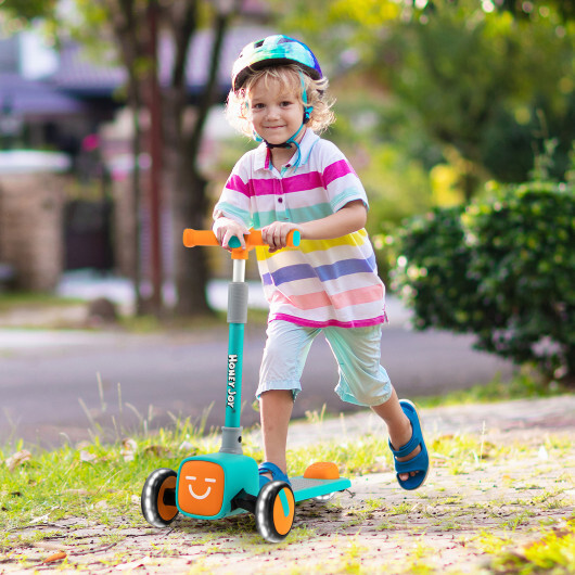 TS10039_57276946.jpg Folding Adjustable Kids Toy Scooter with LED Flashing Wheels Horn 4 Emoji Covers-Green