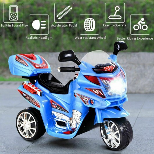 20-day Presell 3 Wheel Kids Ride On Motorcycle 6V Battery Powered Electric Toy Power Bicyle New-Blue - Color: Blue